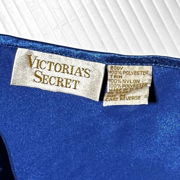 Vintage Victoria Secret Gold Label Slip Dress Long 90's Blue M Medium Satin Gown - Picture 6 of 12